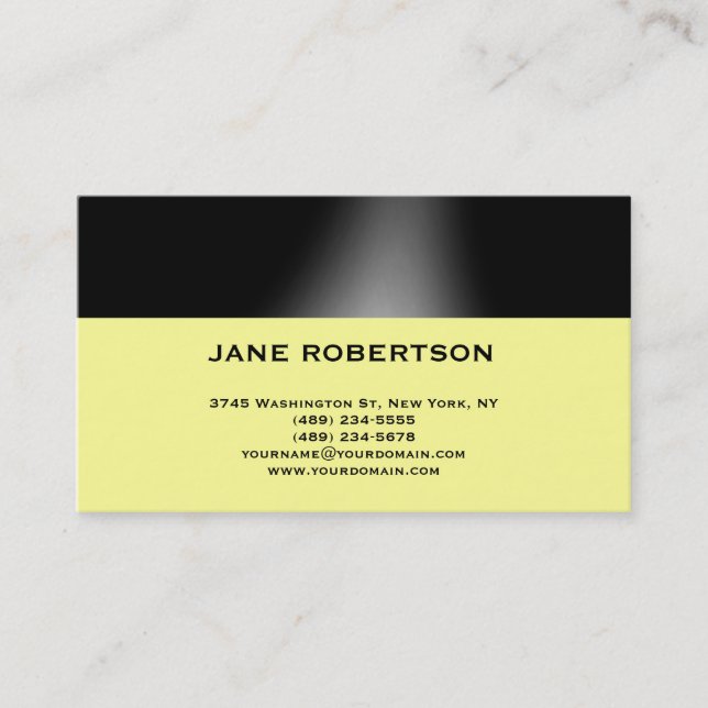Jaune Noir Simple Carte de visite (Devant)