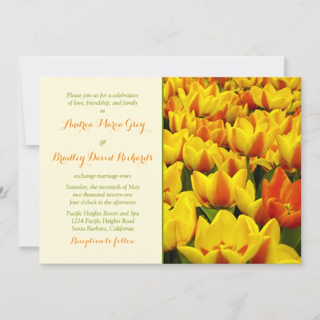 Jaune Orange Champ de Tulipes Faire-part de mariag (Devant)
