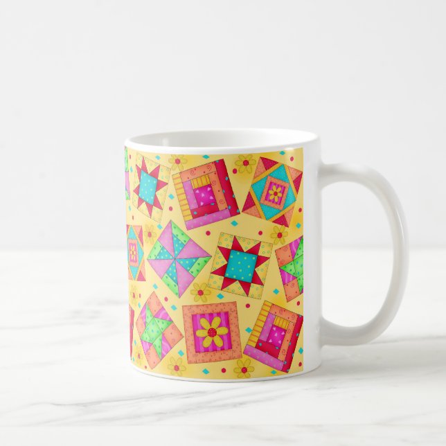 Jaune Patchwork Quilt Design Mug (Droite)
