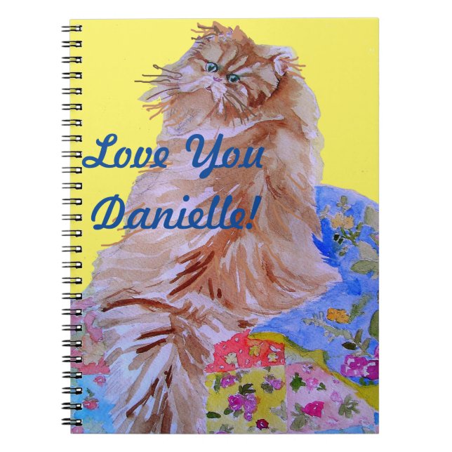 Jaune Quilt Fluffy Chat chats filles nom Carnet (Devant)
