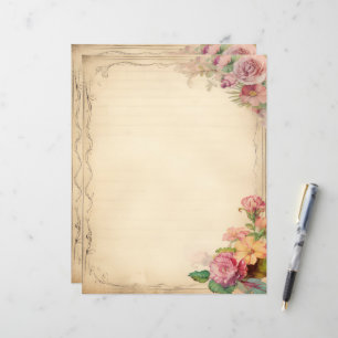 Jaune rose floral junk Journal antique papeterie