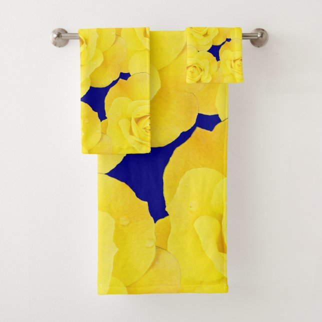 Jaune Roses Marine Bleu Or Floral Fleurs Motif (En situation)