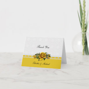 Jaune Roses rubans dentelle Carte de remerciements