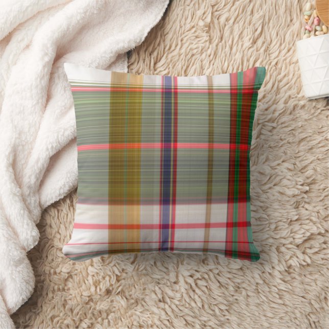 Jaune Rouge Bleu Vert Plaid Coussin décoratif (Couverture)