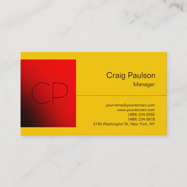 Jaune rouge Carré Chic Monogramme Carte de visite (Devant)
