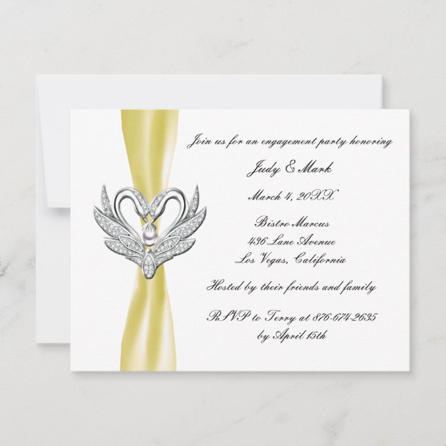 Jaune Ruban Argent Swans Invitation de la partie d (Devant)