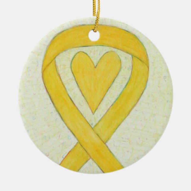 Jaune Sensibilisation au coeur Ruban Ornements Cus (Devant)