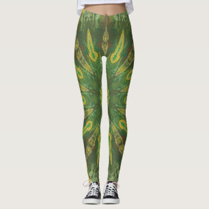 Jaune vert Brown Kaleidoscope Motifs Leggings