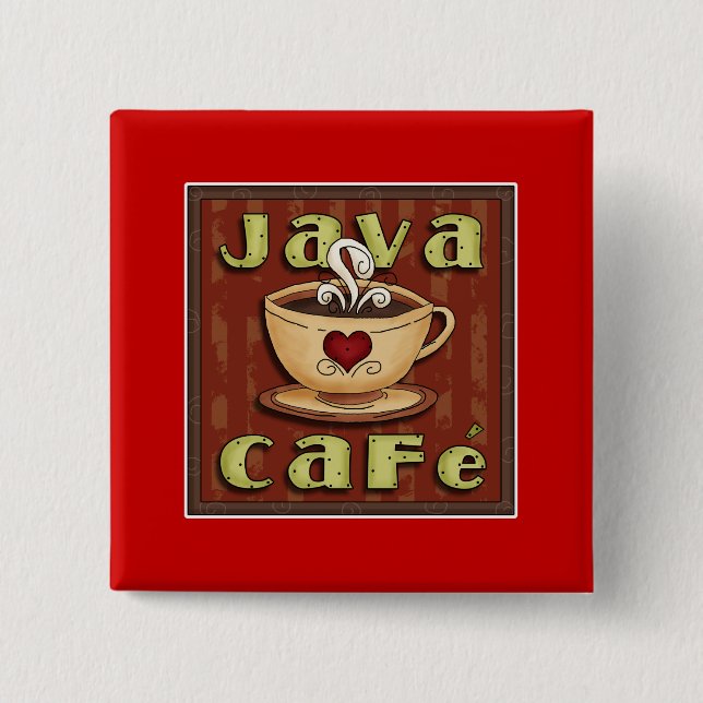 java cafe 2 inch square button (Front)