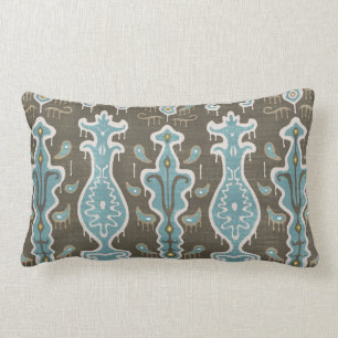 Java Ikat Print Lumbar Pillow, Brown & Turquoise Pillow