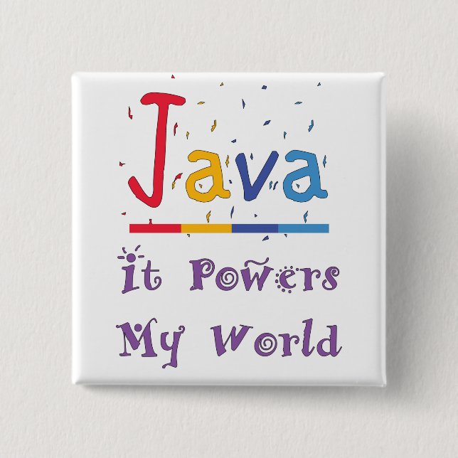 Java powers my world   2 inch square button (Front)