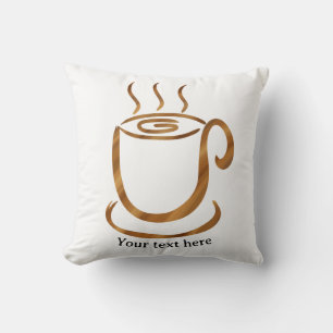 Java Steaming Cup   Wooden Curvy Coffee & Tea Throw Pillow