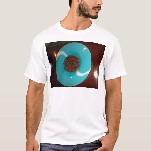 Java Vibes: Coffee Beans and Cyan Blue Bowl Art  T-Shirt (Front)