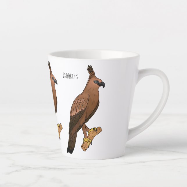 Javan hawk eagle bird cartoon illustration  latte mug (Right)