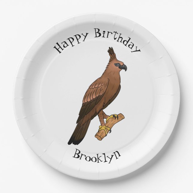 Javan hawk eagle bird cartoon illustration paper plate (Front)