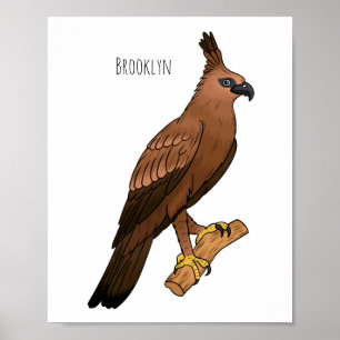 Javan hawk eagle bird cartoon illustration poster