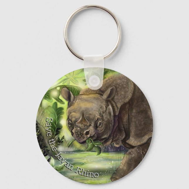 Javan Rhino Art Keychain (Front)