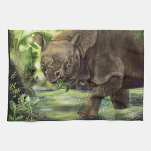 Javan Rhino Art Kitchen Towel
