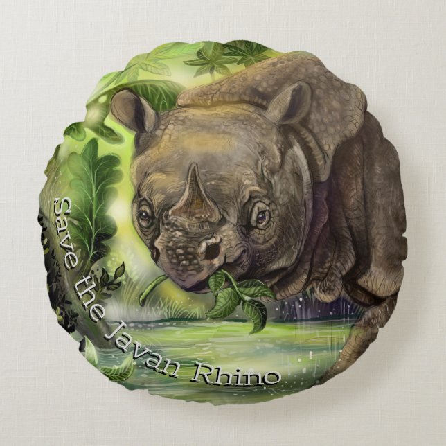 Javan Rhino Art Round Pillow (Front)