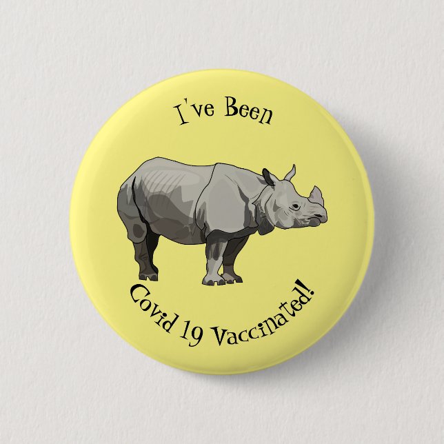 Javan rhinoceros cartoon illustration 2 inch round button (Front)