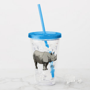 Javan rhinoceros cartoon illustration acrylic tumbler