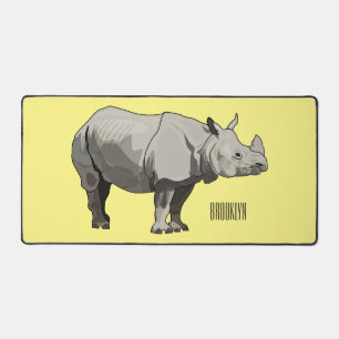 Javan rhinoceros cartoon illustration desk mat