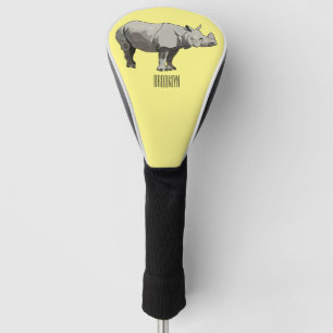 Javan rhinoceros cartoon illustration golf head cover
