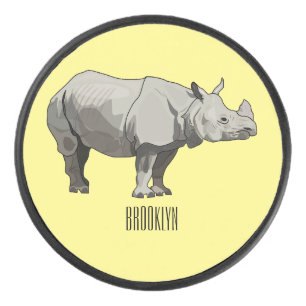 Javan rhinoceros cartoon illustration hockey puck