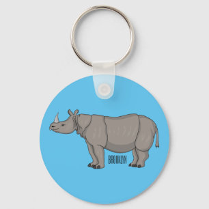 Javan rhinoceros cartoon illustration keychain