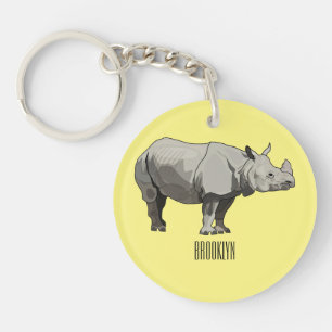 Javan rhinoceros cartoon illustration keychain