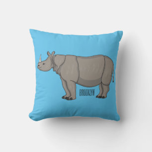 Javan rhinoceros cartoon illustration throw pillow