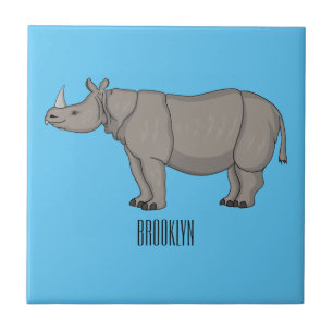 Javan rhinoceros cartoon illustration tile