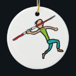 Javelin Ceramic Ornament<br><div class="desc">Athlete ready to throw the javelin - maybe as part of a decathlon event - or a standalone competition.  Cool graphic with multi-colored spear and keen javelin thrower looking for a new personal best.</div>