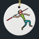 Javelin Ceramic Ornament<br><div class="desc">Athlete ready to throw the javelin - maybe as part of a decathlon event - or a standalone competition.  Cool graphic with multi-colored spear and keen javelin thrower looking for a new personal best.</div>
