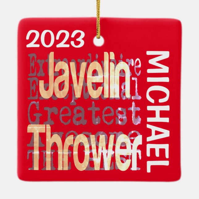 Javelin Thrower Extraordinaire CUSTOM Ceramic Ornament (Back)