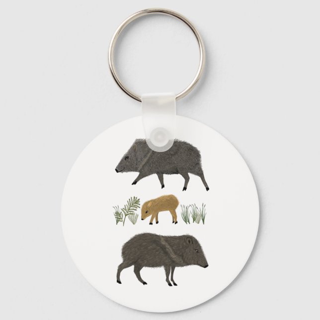Javelina Family Portrait Desert Animals Keychain (Front)