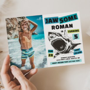 Jaw-Some Photo Shark Birthday Invitation