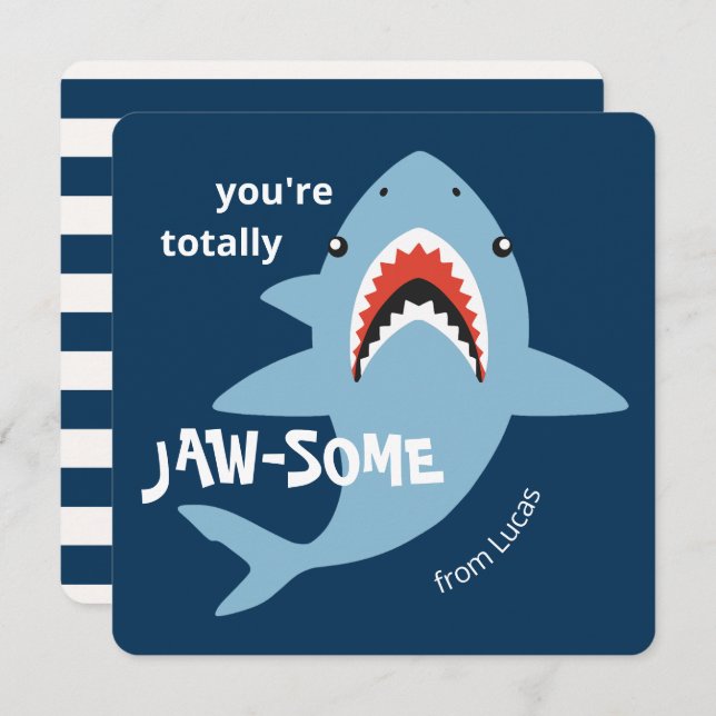Jaw-some shark classroom valentines day card (Front/Back)