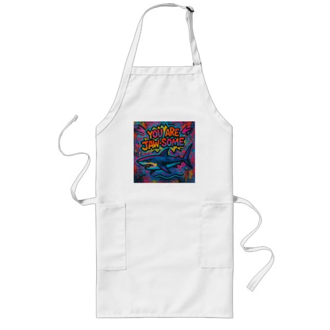 Jaw-some Shark Graffiti Long Apron (Front)