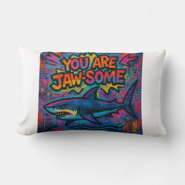 Jaw-some Shark Graffiti Lumbar Pillow (Front)