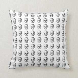 Jawless Skulls, Black and White Pattern. Throw Pillow