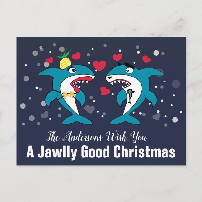 Jawlly Good Christmas Sharks Personalized Holiday Postcard (Front)