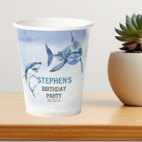 Jawsome Great White Shark Birthday  Watercolor 