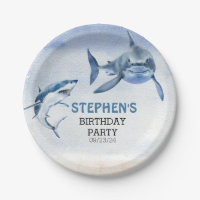 Jawsome Great White Shark Birthday  Watercolor