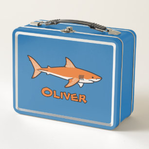 Jawsome orange Shark  Metal Lunch Box
