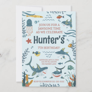 Jawsome Requin Thème Anniversaire Invitation N'imp