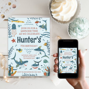 Jawsome Requin Thème Anniversaire Invitation N'imp
