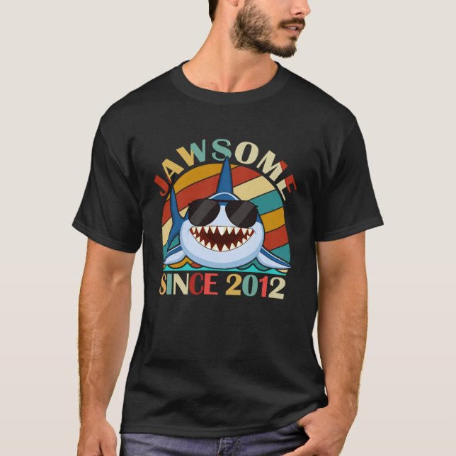 Jawsome Since 2012 Shark Awesome Birthday Retro Vi T-Shirt (Front)