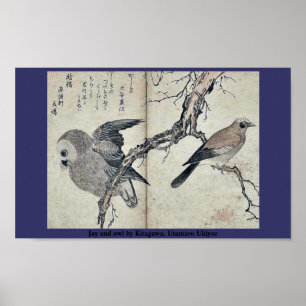 Jay and owl by Kitagawa, Utamaro Ukiyoe Poster