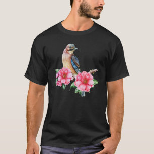 Jay Bird On Pink Camellia Blossom Birding Bird Wa T-Shirt